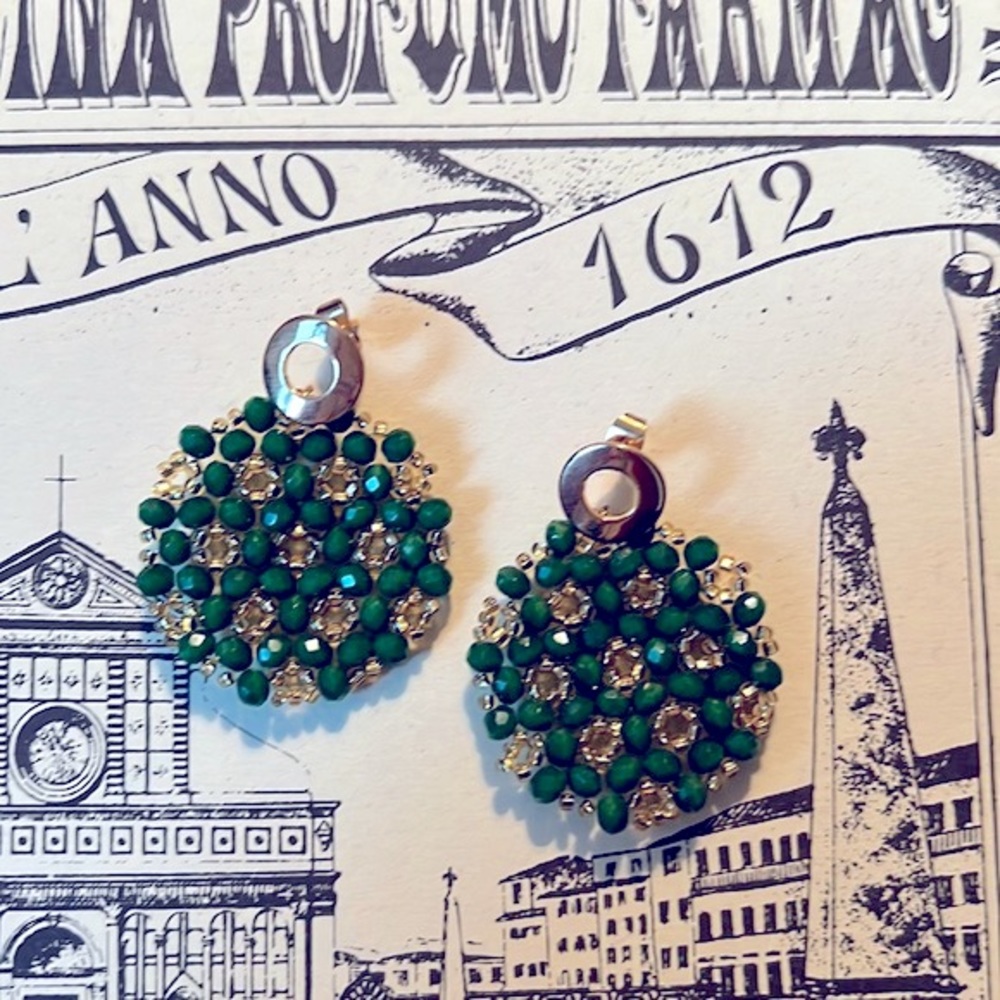 Green and Gold Beaded Earrings